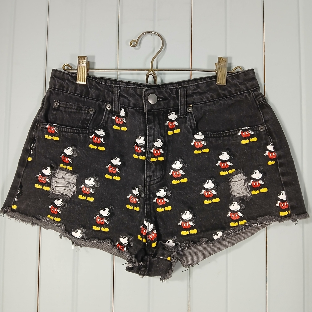 Disney Black Denim Shorts with Mickey Mouse Motif